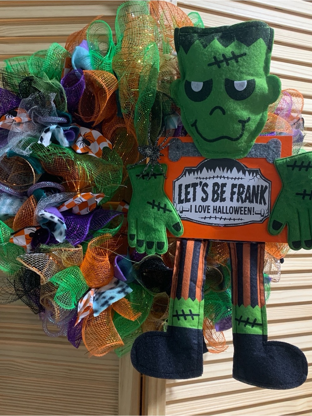 Halloween wreath Let's Be Frank Green Frankenstein Halloween Decoration by me